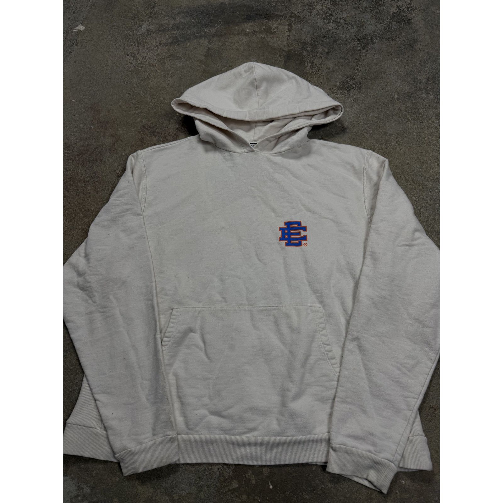 EE Hoodie White Blue Orange Used Large