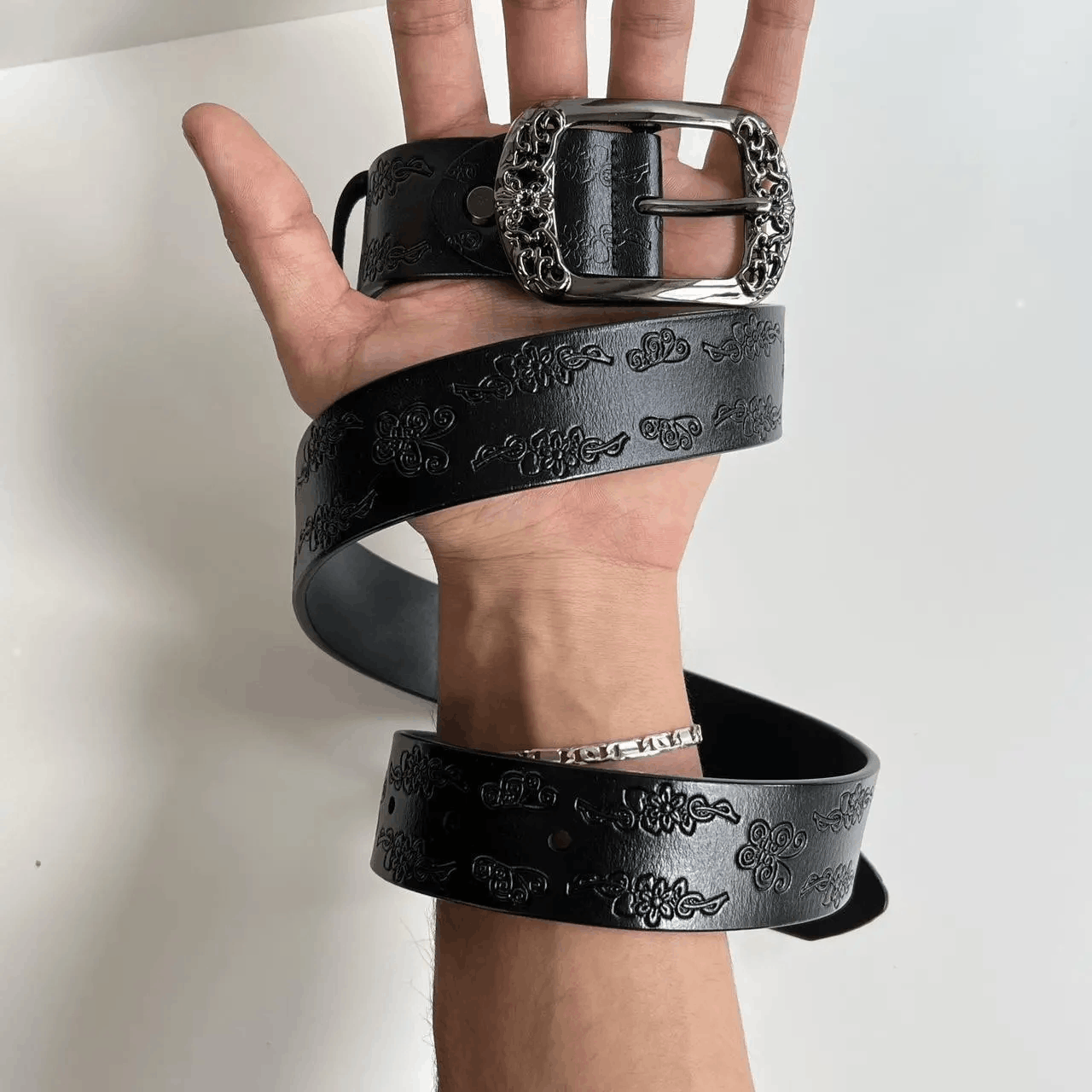 Cowboy Equipment vintage style american western floral design black belt Size ONE SIZE - 6 Thumbnail