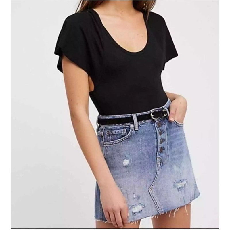 FP We The Free A-Line Button Front Mini Denim Jean Skirt 26