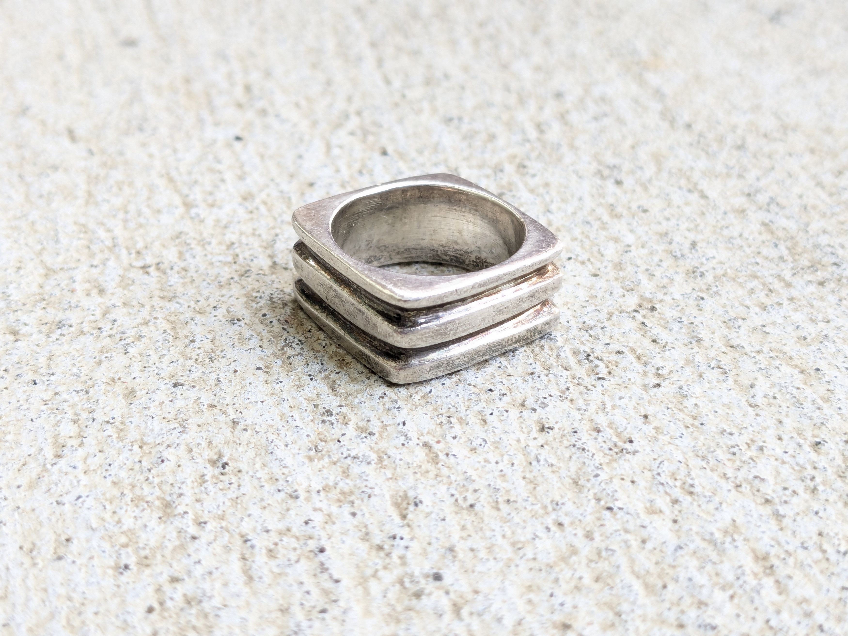 Other Vintage Sterling Silver Ring 6.75 Square Abstract Modern Size ONE SIZE - 1 Thumbnail