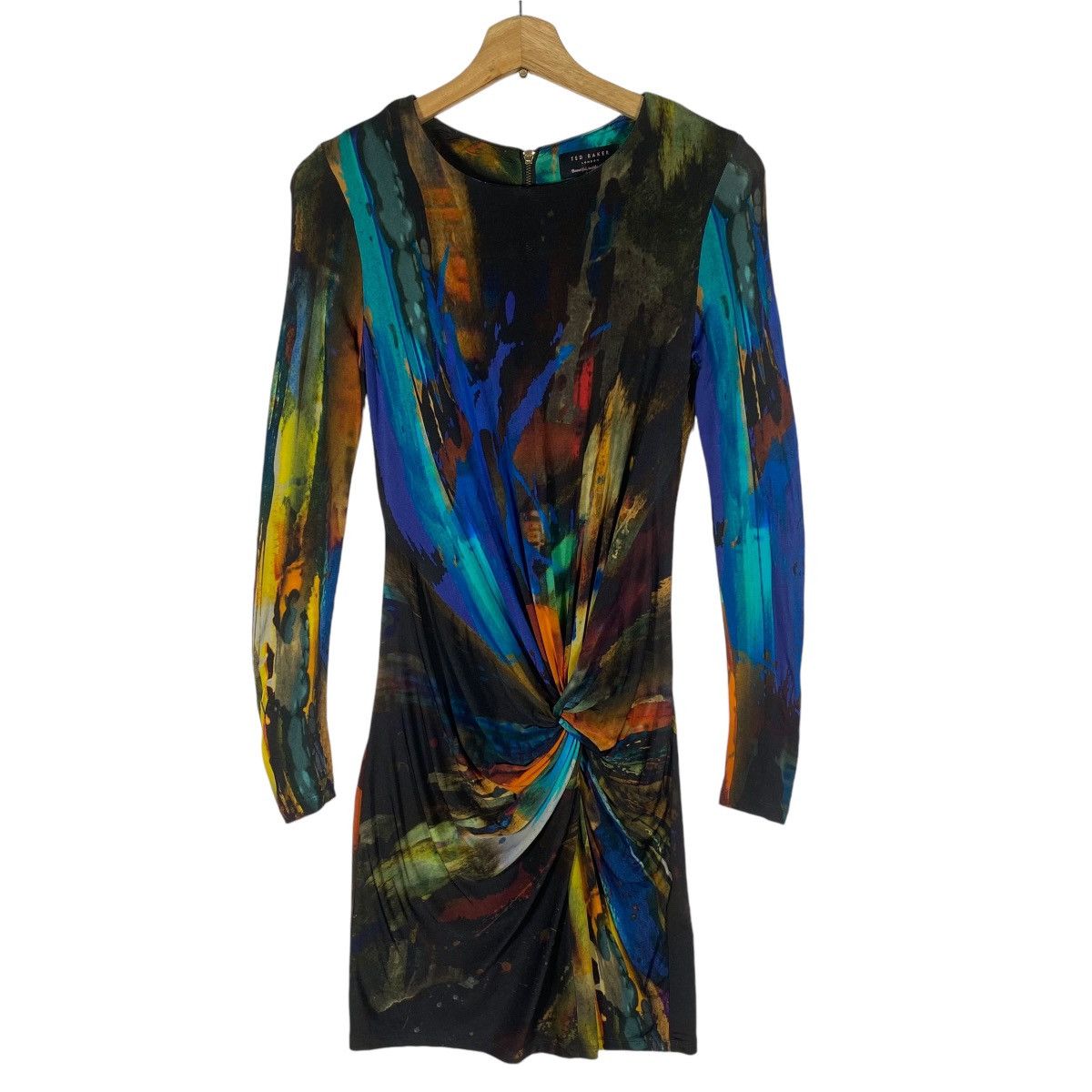 Designer × Ted Baker Ted Baker Draped Multicolor Stretch Dress Size XS / US 0-2 / IT 36-38 - 2 Thumbnail