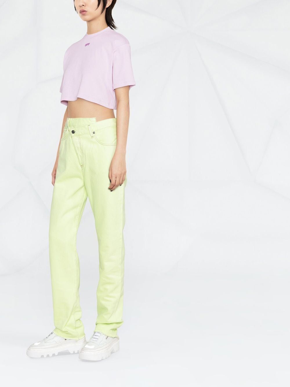 Off-White o1gr1nt1124 Off Stamp Ribbed Cropped T-Shirt in Lilac Size XS / US 0-2 / IT 36-38 - 2 Thumbnail