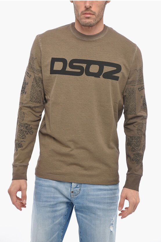 image of Dsquared2 Crew Neck Cotton T-Shirt With Lettering Logo in Brown, Men's (Size XL)