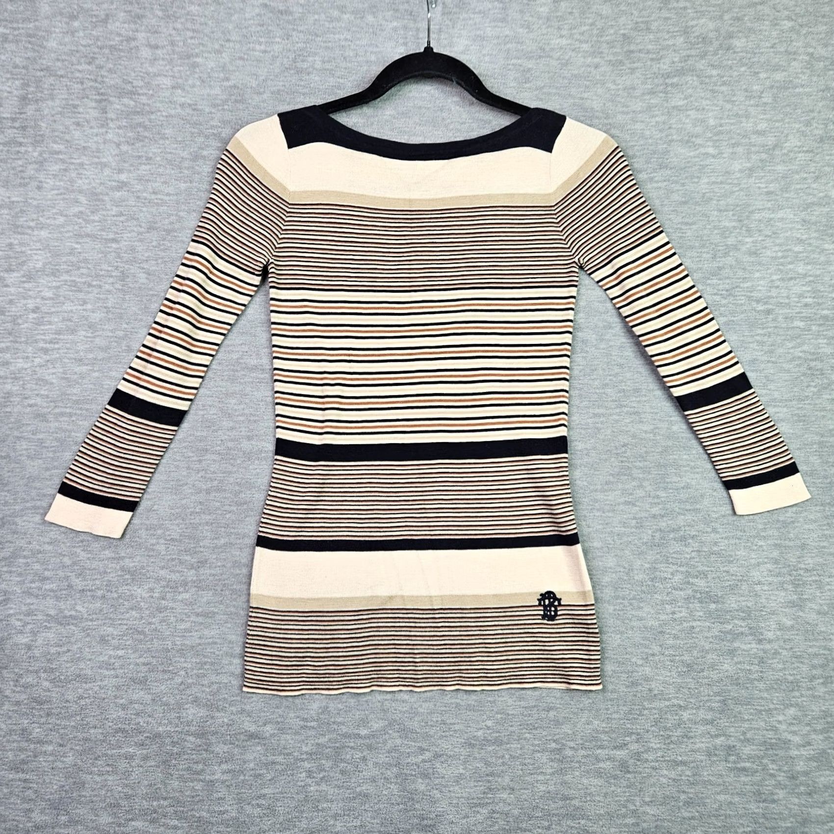 Tory Burch Tory Burch Women's XS Pullover Silk Knit Striped Knit Silk Alpaca 3/4 Sleeve Sweater Multicolor Modern Logo Knitted Pullover Sweater Womens XS Size XS / US 0-2 / IT 36-38 - 2 Thumbnail