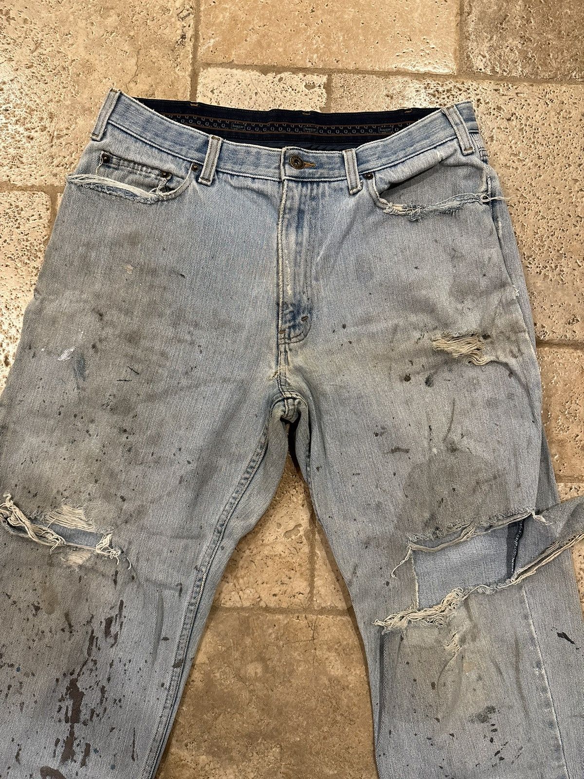 Haggar × Vintage Vintage Haggar Blue Thrash Distressed Painter Denim Jeans Size US 36 / EU 52 - 7 Thumbnail