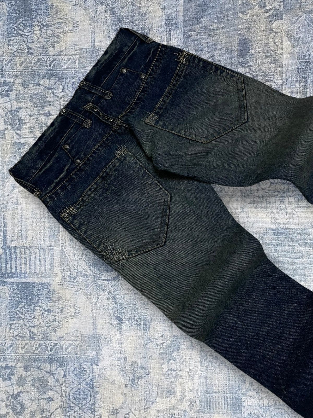 Le Grande Bleu (L.G.B.) Vintage 1990s Og Japan Designer Lagust Scab Distressed Denim Size US 30 / EU 46 - 16 Thumbnail
