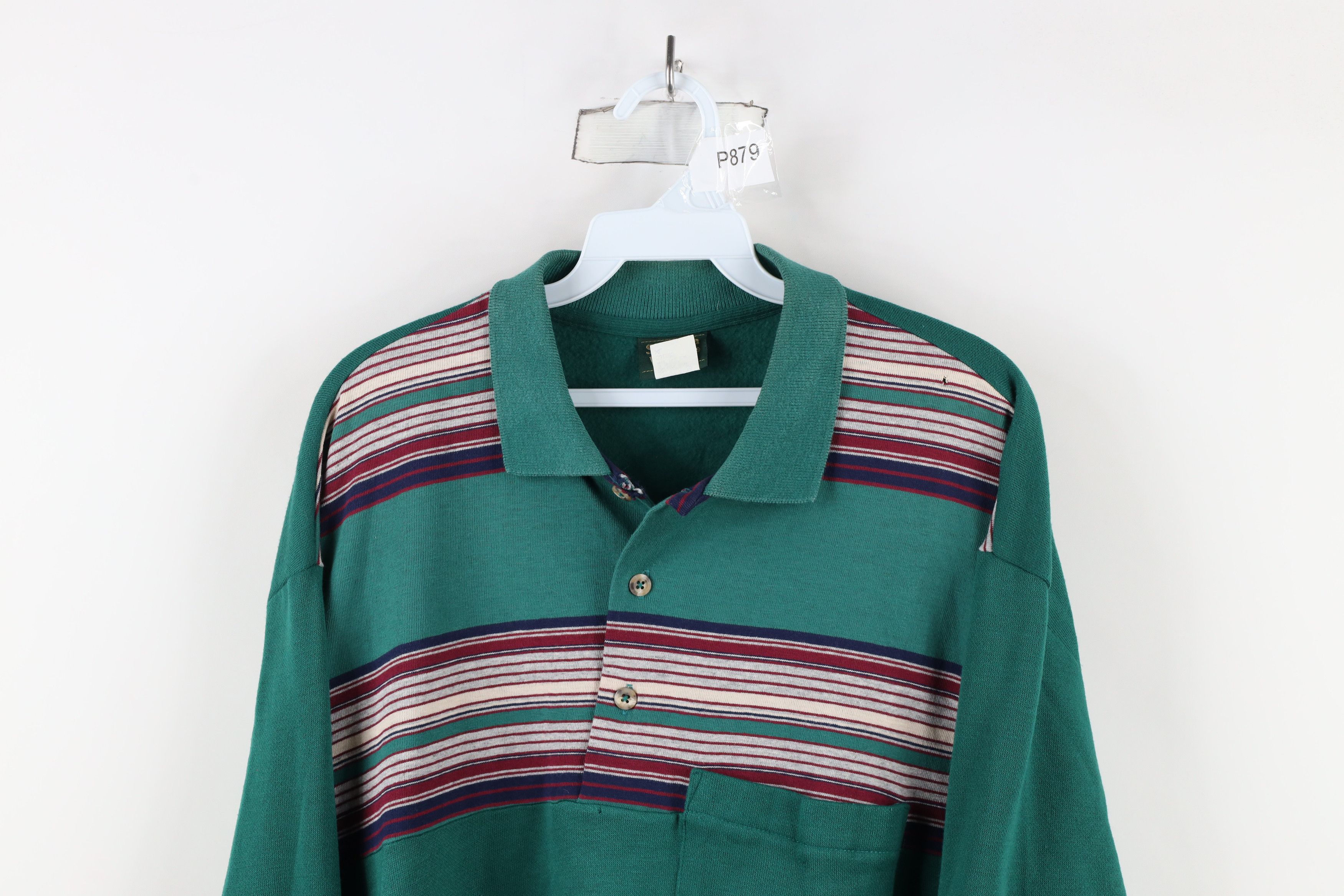 Vintage Vintage 90s Streetwear Striped Collared Pullover Sweatshirt Size US XL / EU 56 / 4 - 2 Thumbnail