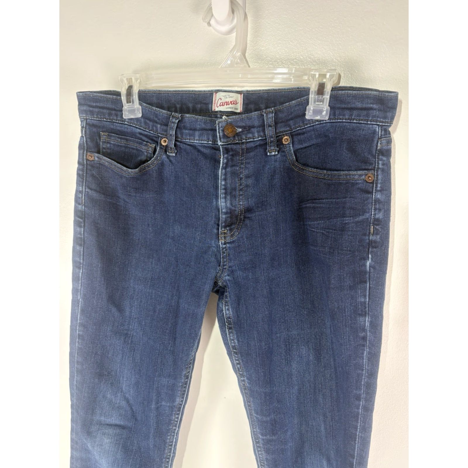 Lands' End Lands' End Canvas Pin Straight Jeans Womens Size 10 Blue 100% Cotton Denim Regular Rise Mid 5-Pocket Design Easy Care Machine Washable Big: 29 Inseam Size 32" / US 10 / IT 46 - 2 Thumbnail