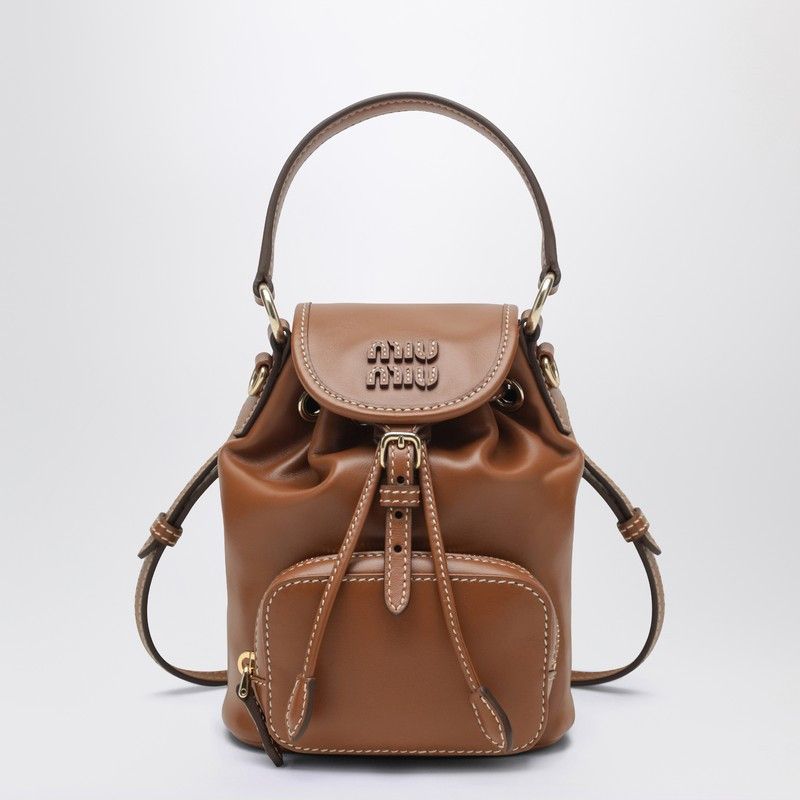 Miu Miu Miu Miu Small Cognac Leather Backpack Size ONE SIZE - 1 Thumbnail