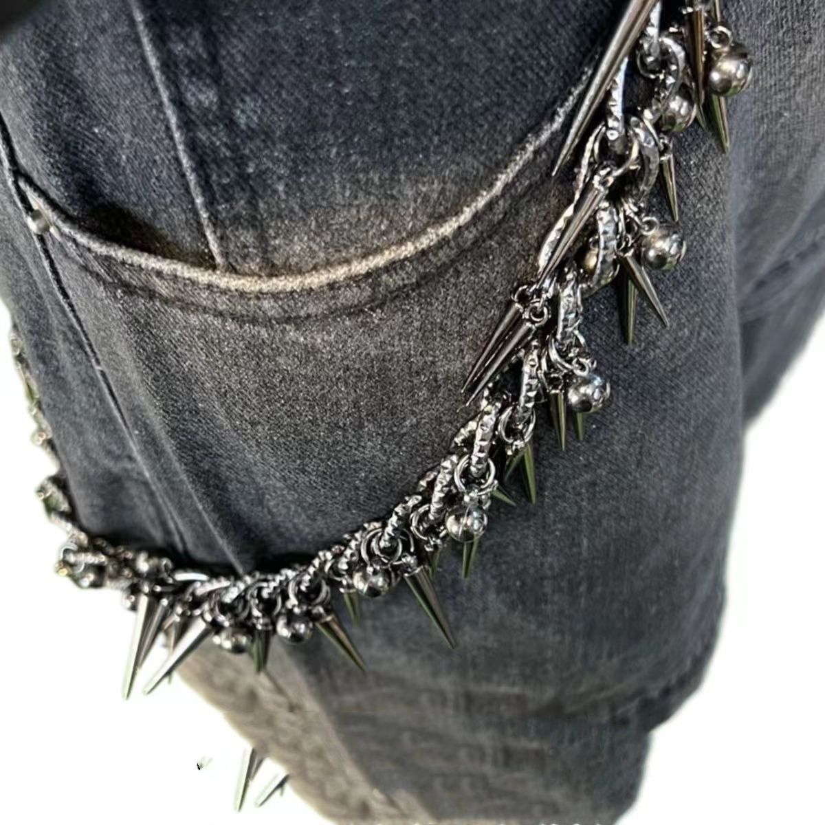 Japanese Brand Retro streetwear punk rivet spike pants pocket chain Size ONE SIZE - 2 Thumbnail