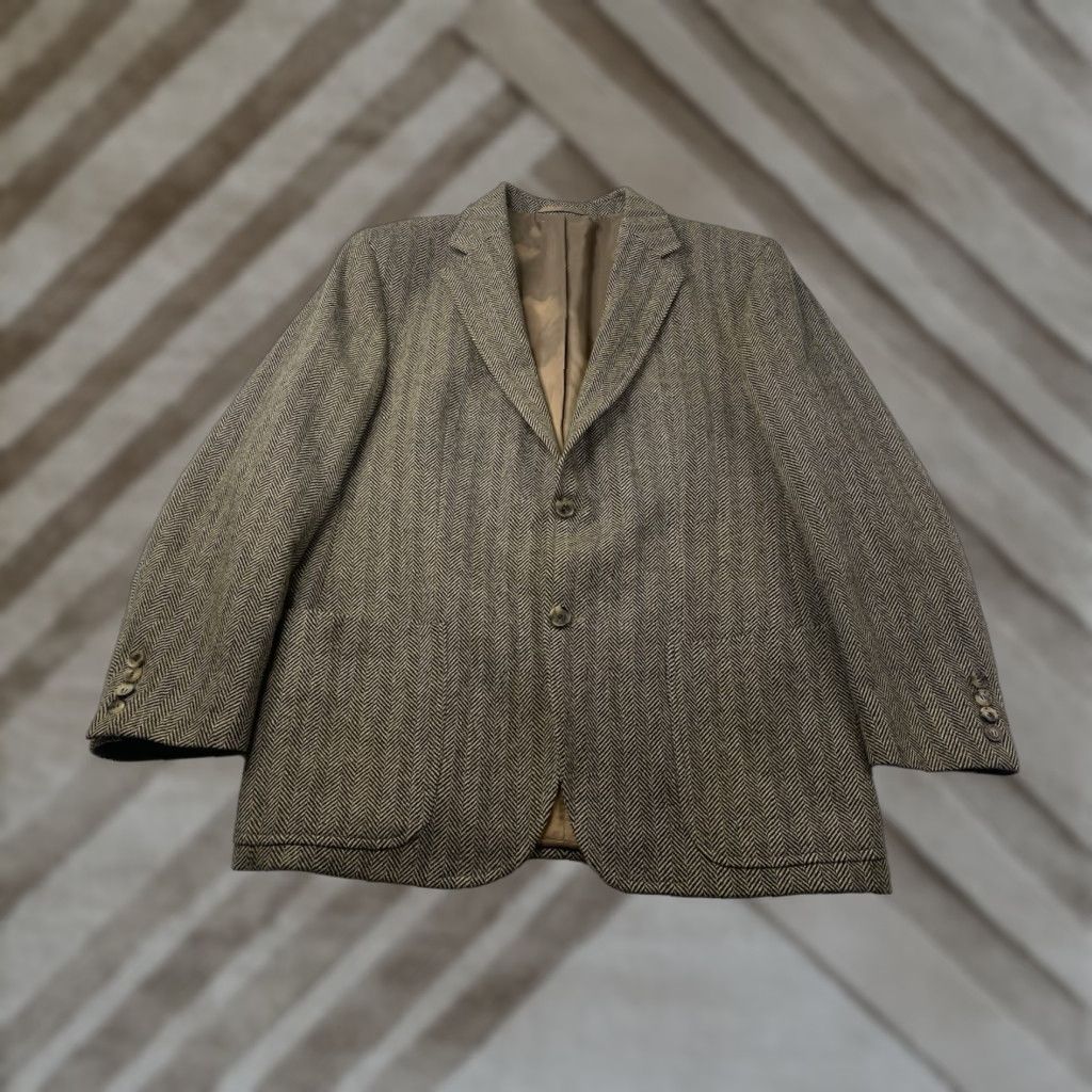Hugo Boss VINTAGE Hugo Boss Mason Sport Coat Men 44R Brown Herringbone Wool Blazer Jacket Size 44R - 1 Thumbnail