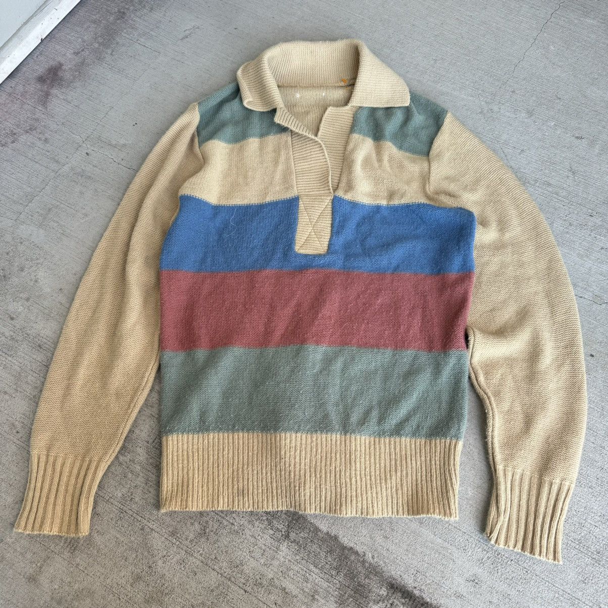 Vintage Vintage 70s/80s Knit Striped Polo Collared Sweater Size US L / EU 52-54 / 3 - 1 Thumbnail