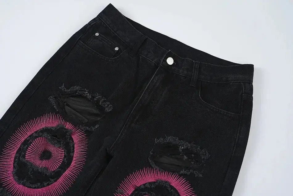 Japanese Brand Men's Torn Patchwork Jeans Loose Straight Ripped Casual Size US 34 / EU 50 - 4 Thumbnail