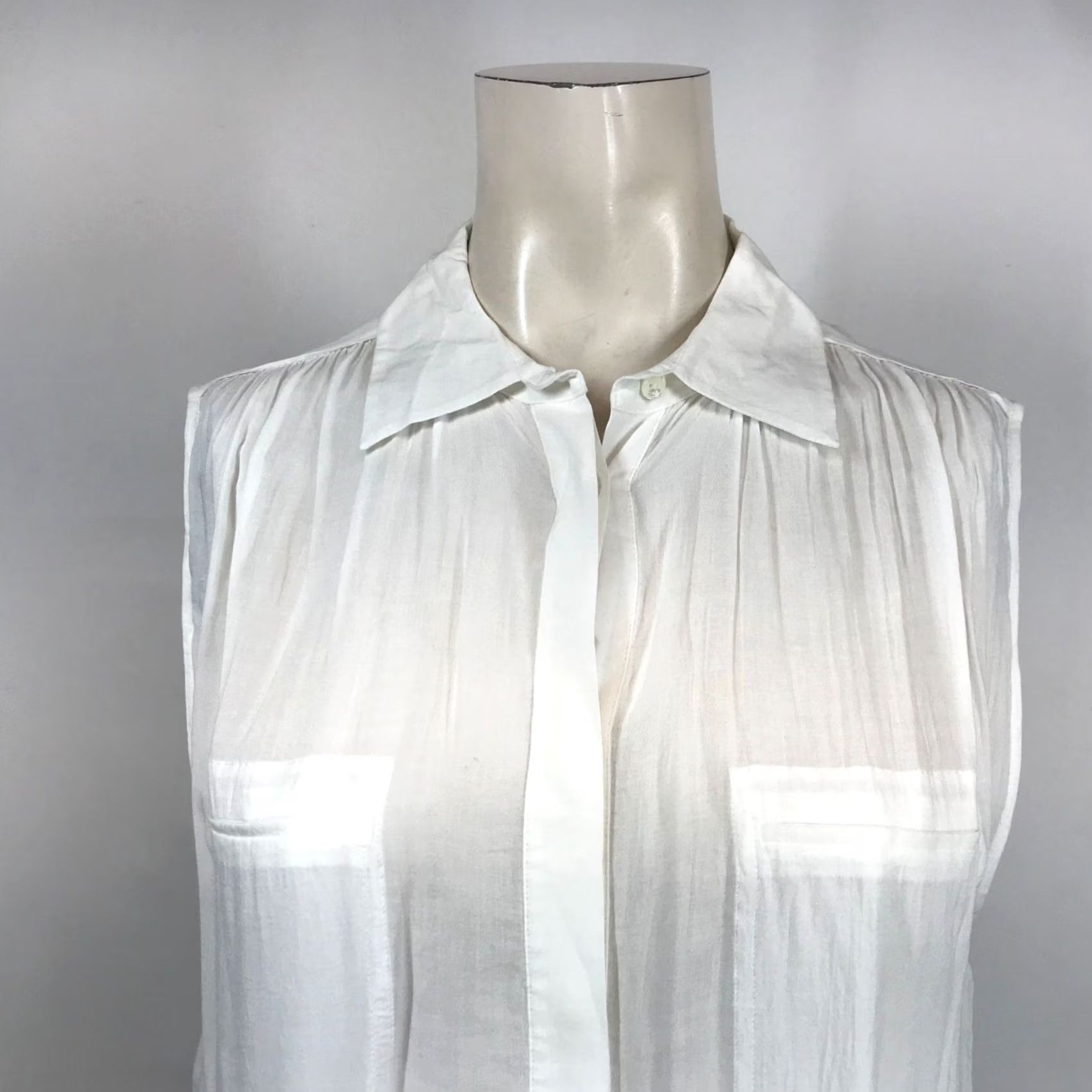 Vince Vince. WOMEN'S S Small WHITE Sleeveless Collared Button Tunic Top with Pockets Shirt Women S White Tunic Pockets Size S / US 4 / IT 40 - 2 Thumbnail
