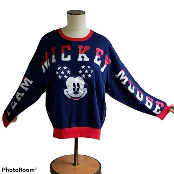 image of Disney Spirit Jersey Shirt Mickey Mouse Americana Usa Patrio in Blue, Women's (Size Small)