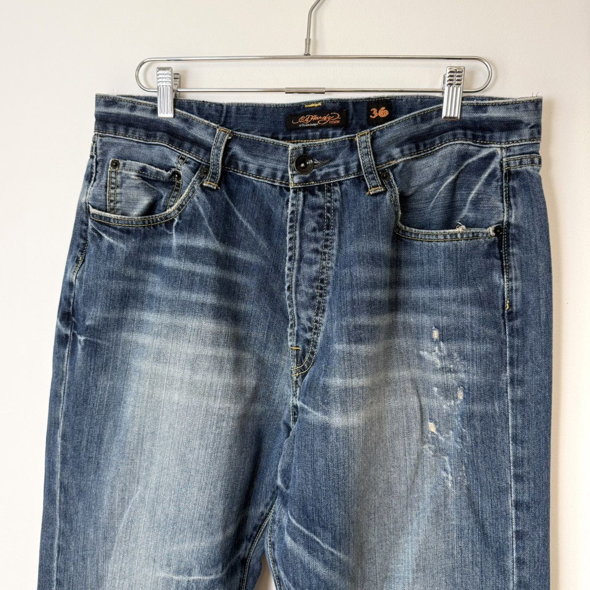 Ed Hardy Vtg 2000s Ed Hardy Faded Distressed Script Baggy Jeans Y2K Size US 36 / EU 52 - 7 Thumbnail