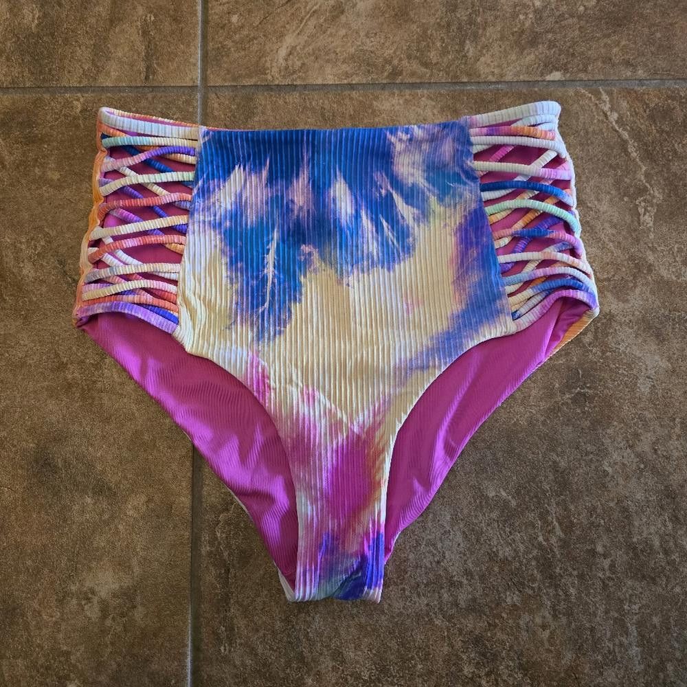 Designer Rainbow Reversible TB High Bikini Bottoms Size ONE SIZE - 1 Thumbnail