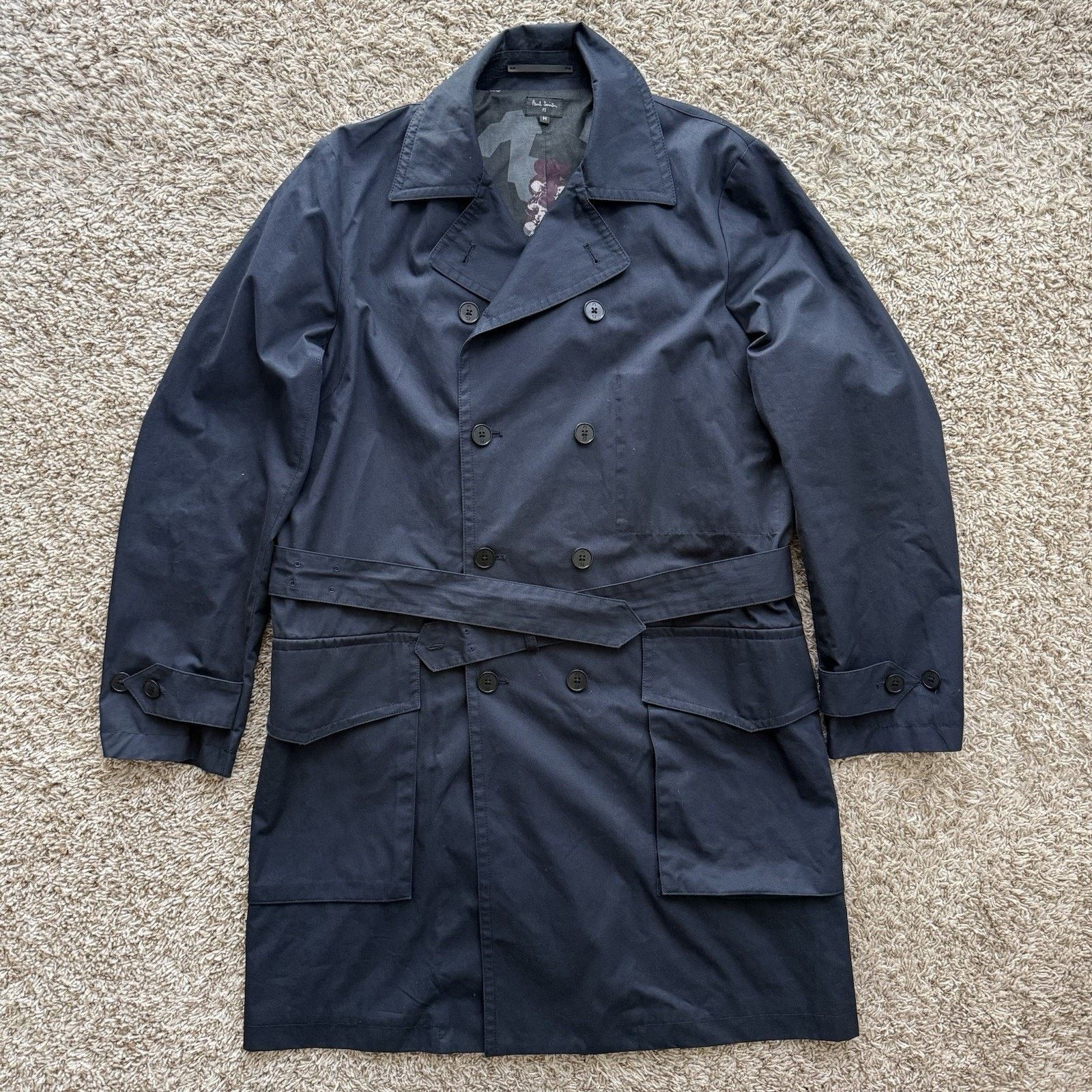 Paul Smith Paul Smith London Trench Coat Navy Belted Double Breasted Size US M / EU 48-50 / 2 - 1 Thumbnail