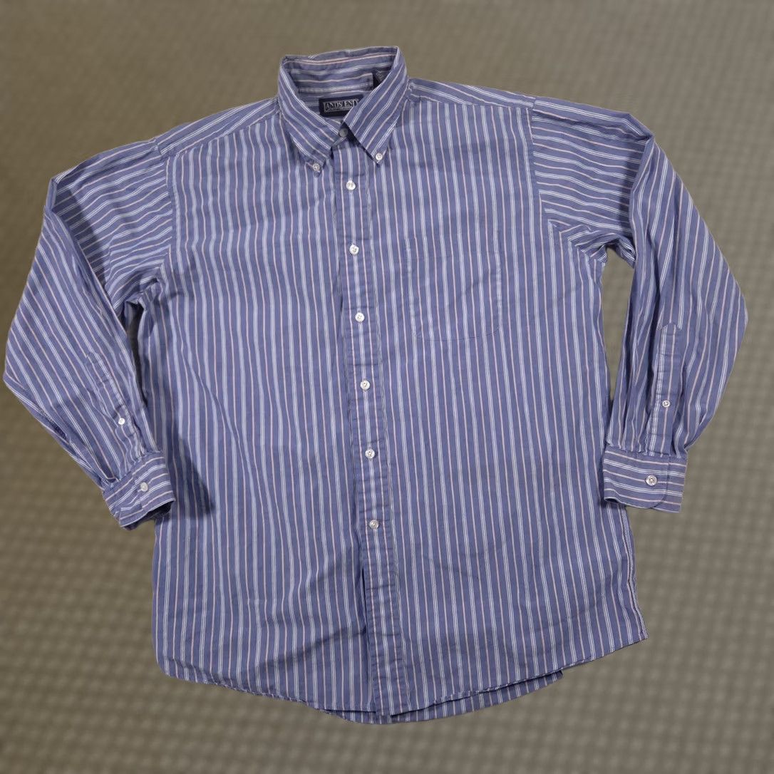 Lands' End VINTAGE Lands' End Shirt Mens 16-33 Blue Stripe Button-Down Cotton Long Sleeve Dress Shirt Mens Regular 16-33 Blue Stripe Dress Shirt Women? No. Size 42R - 1 Thumbnail
