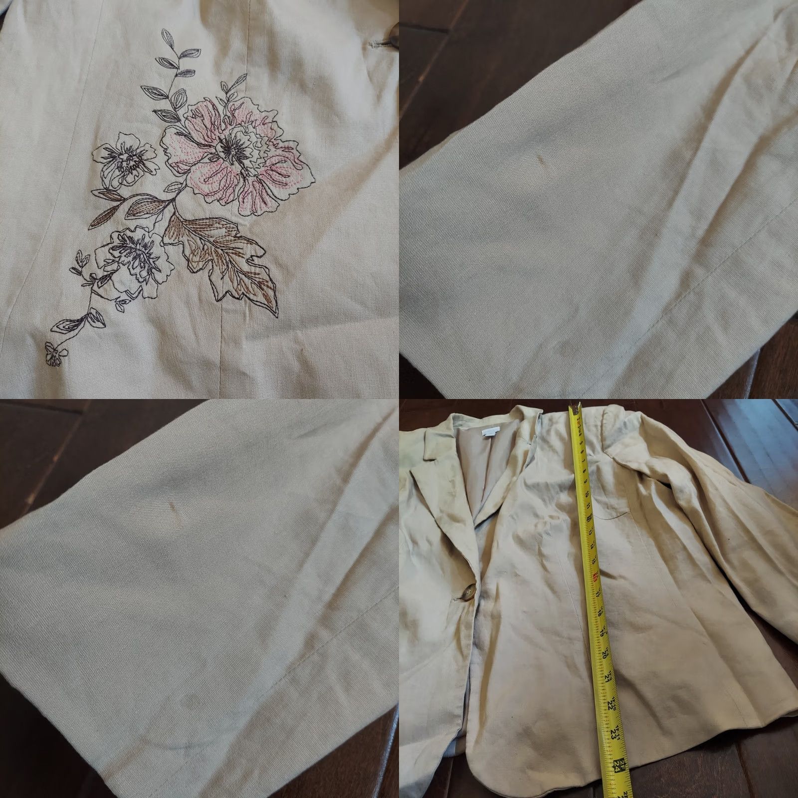 Apt. 9 Apt. 9 Blazer Shirt Floral Beige Linen Blend Stretch Long Sleeve 18 Women Womens 18 Blazer Size XXL / US 16-18 / IT 52-54 - 8 Thumbnail