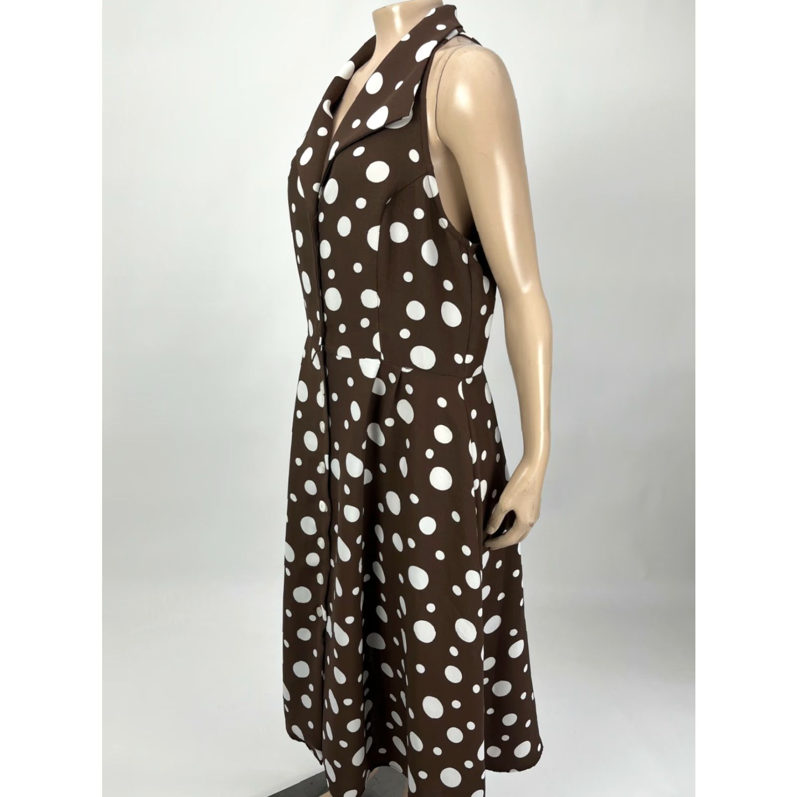 Vintage VINTAGE S.L. Fashions Dress Button Long Polka Dot Polyester Midi Womens 1990s Brown 40" Chest 50 Hip 49 Shoulder to Hem Size XXS / US 00 / IT 34 - 3 Thumbnail