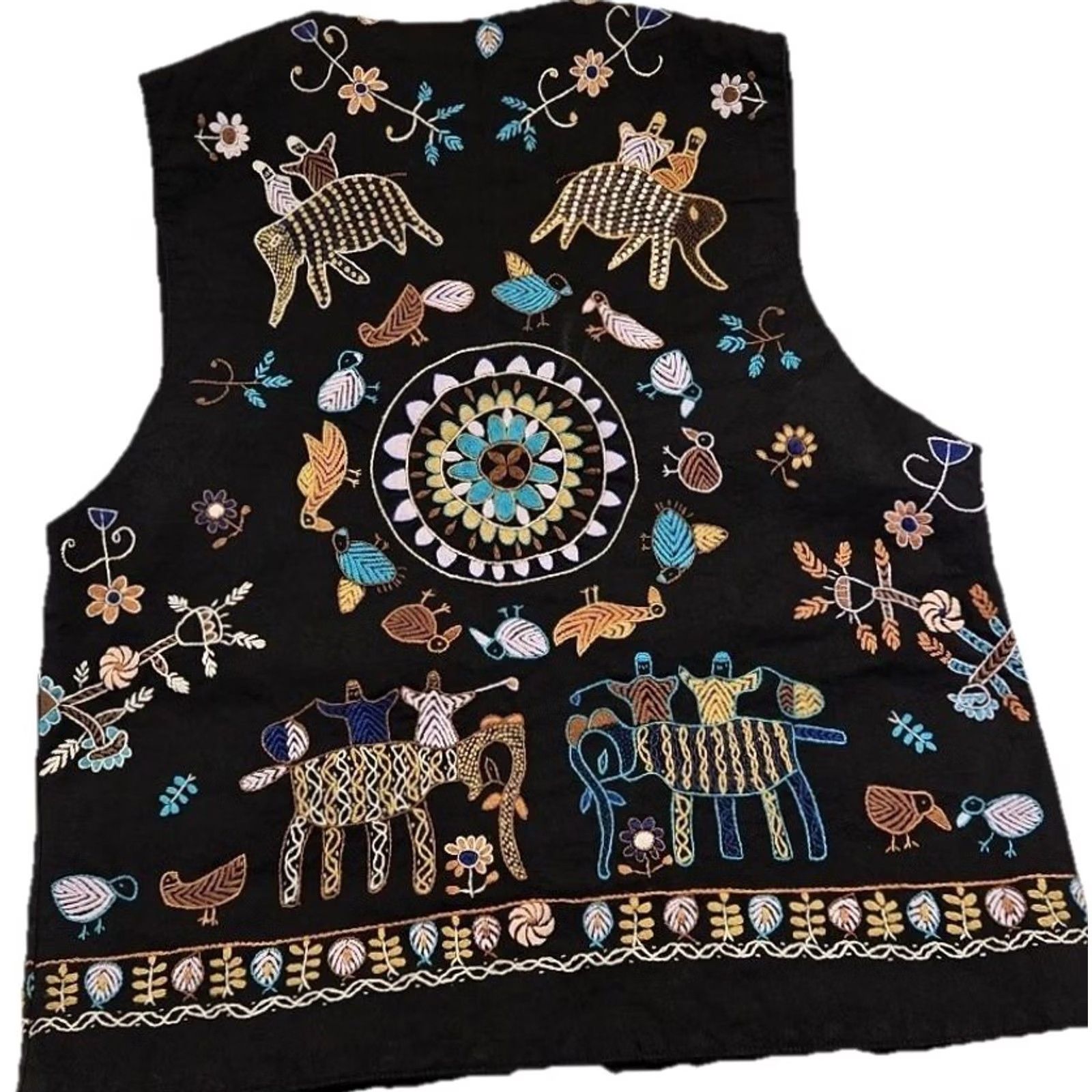 Vintage VINTAGE Newport News Black Embroidered Elephant Folk Art Boho Cotton Vest L Women Size L / US 10 / IT 46 - 7 Thumbnail