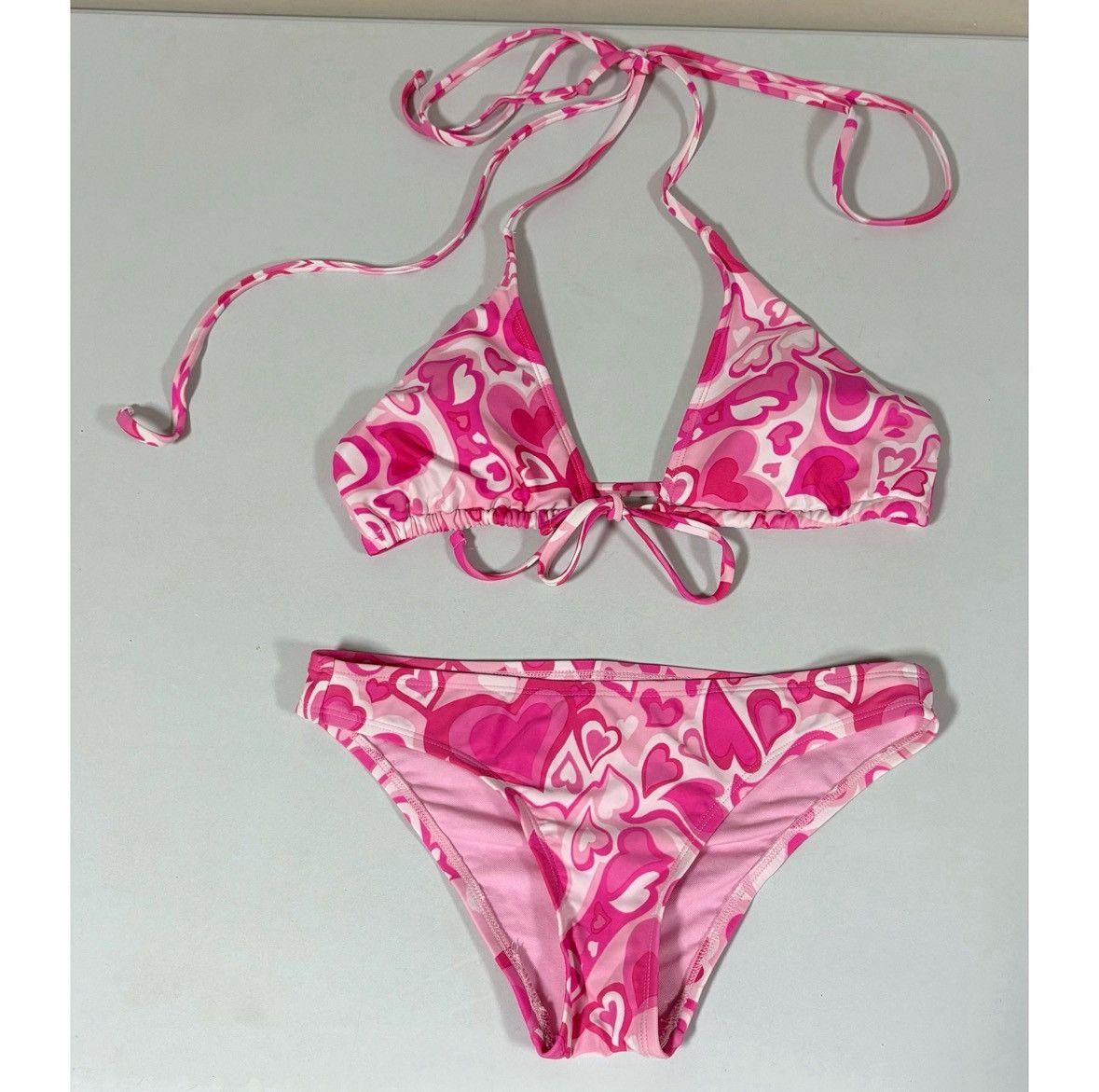 Japanese Brand × Vintage Pink Hearts Bikini Top and Bottoms Bathing Suit Set Size S 🩷 Size ONE SIZE - 2 Thumbnail