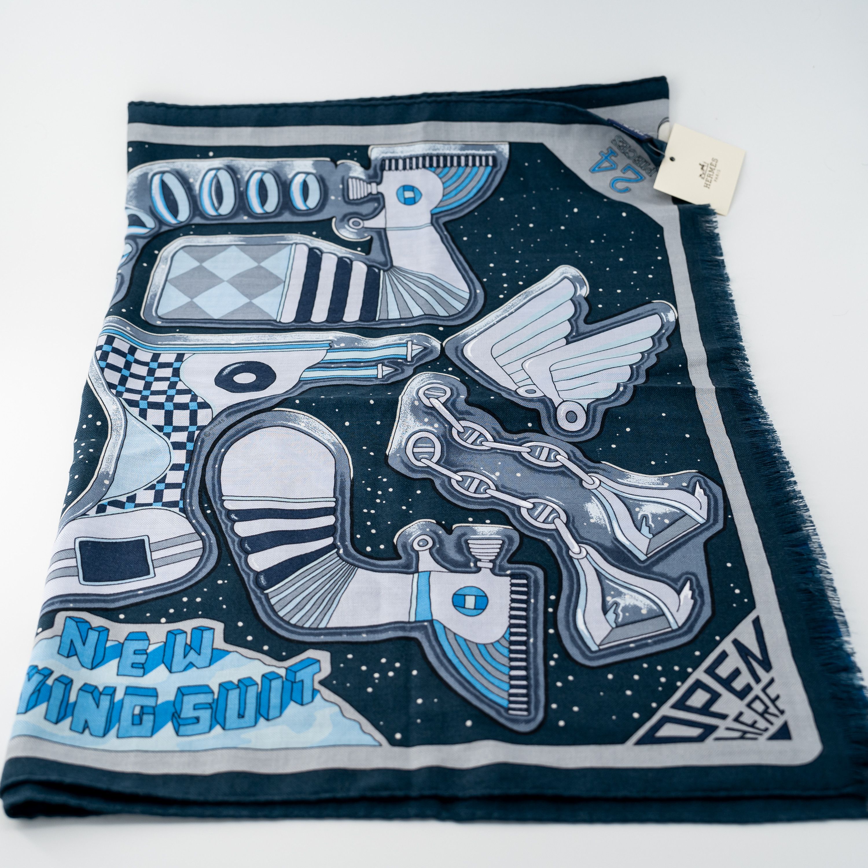 Hermes COSMIC HORSE SET scarf 63x180CM Cashmere Silk Blue