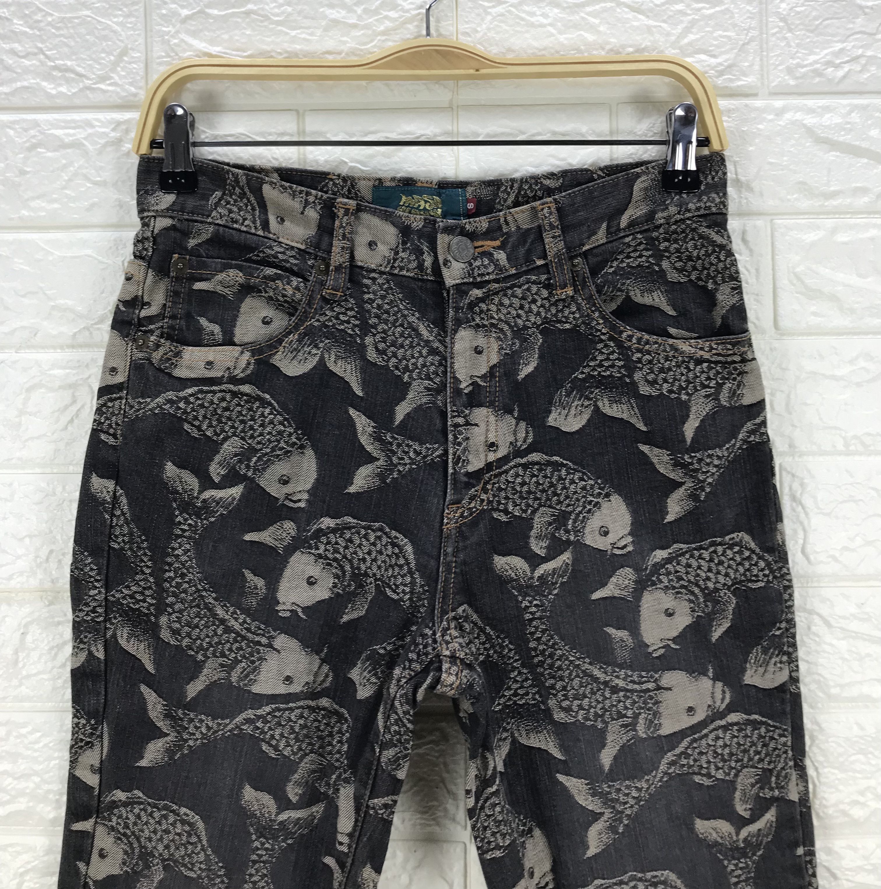 If Six Was Nine Vintage Japanese Art Embroidered Koi Fish Flare Jeans Size US 29 - 2 Thumbnail