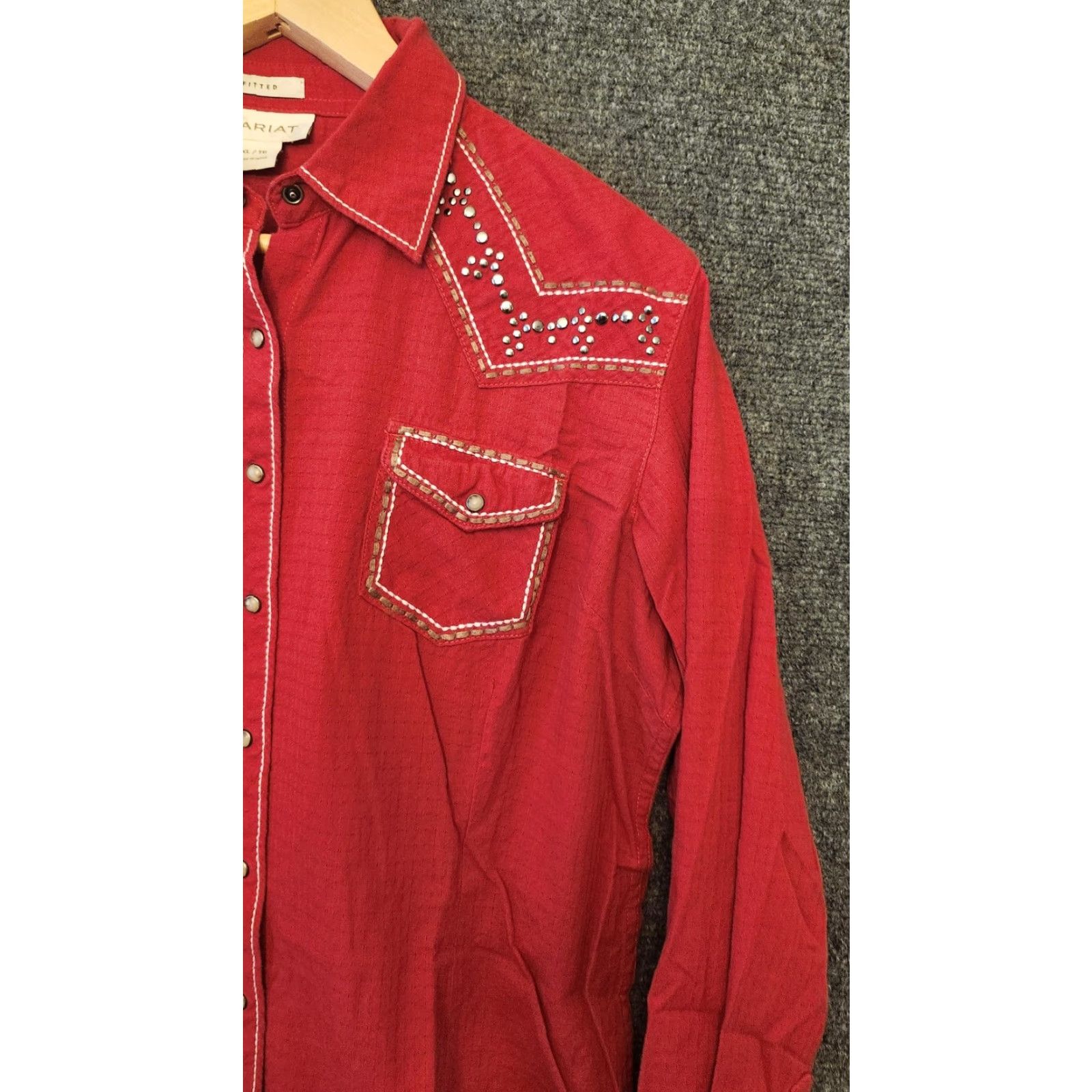 Ariat Ariat Shirt Womens XL Red Western Snap Button Studded Fitted Long Sleeve Top Size XL / US 12-14 / IT 48-50 - 3 Thumbnail
