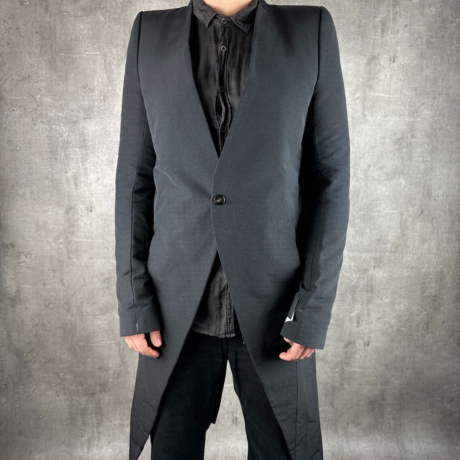 image of Rick Owens Ss11 Anthem Sharp Knife Coat No Lapel in Black, Men's (Size Medium)