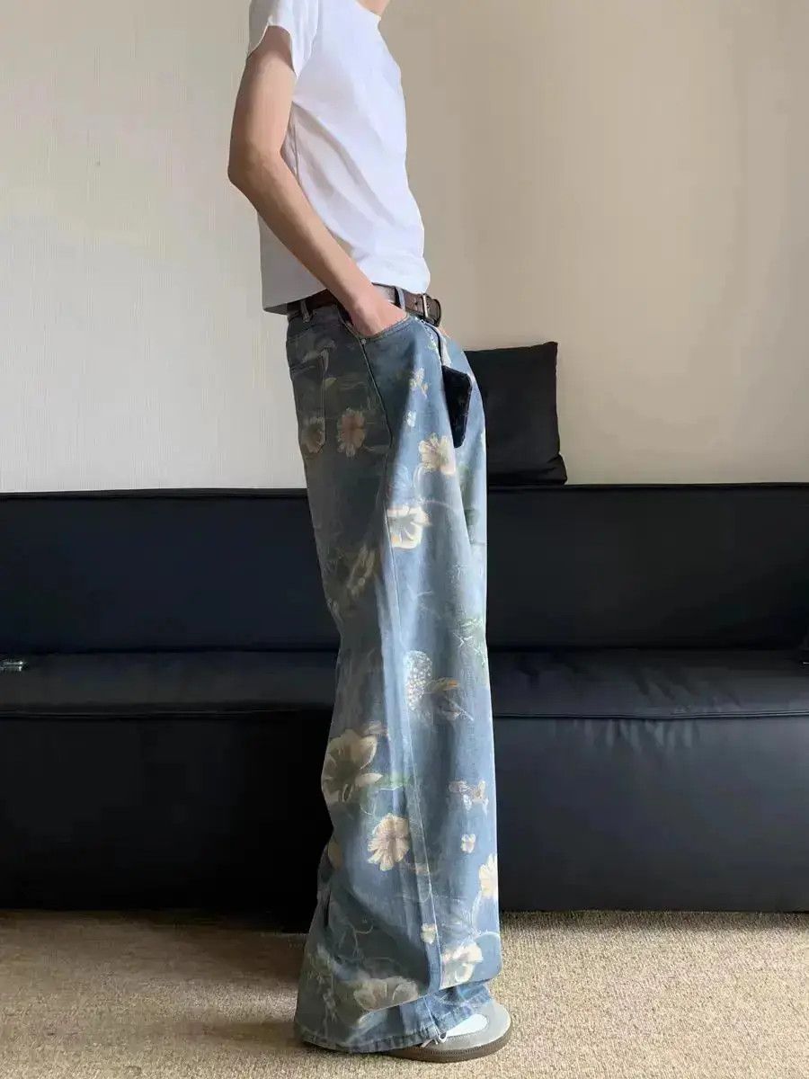 Japanese Brand Washed floral print design baggy jeans Size US 32 / EU 48 - 3 Thumbnail