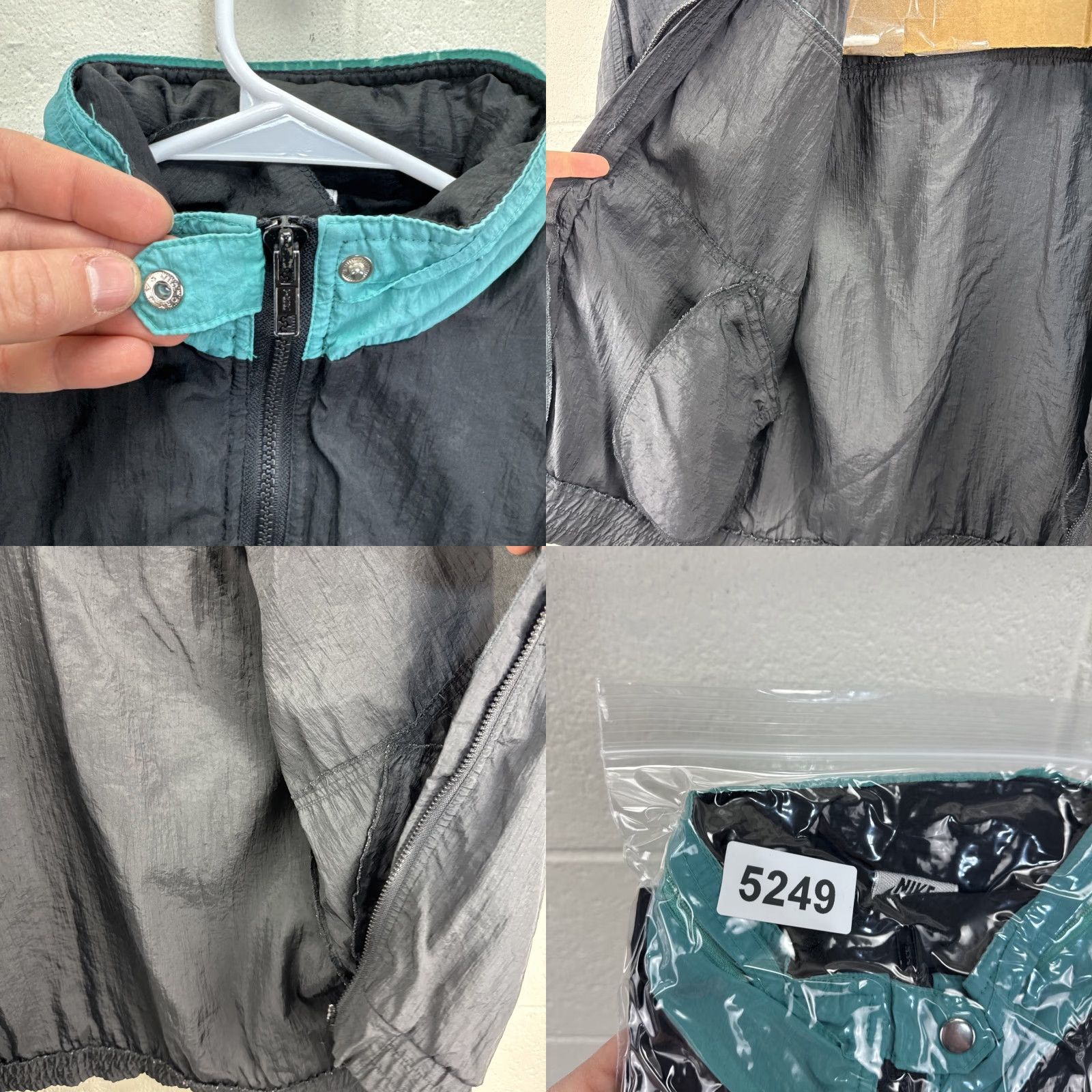 Nike VINTAGE Nike Jacket Windbreaker Black Teal Large Full Zip Hooded 80s 90s Swoosh Size US L / EU 52-54 / 3 - 11 Thumbnail