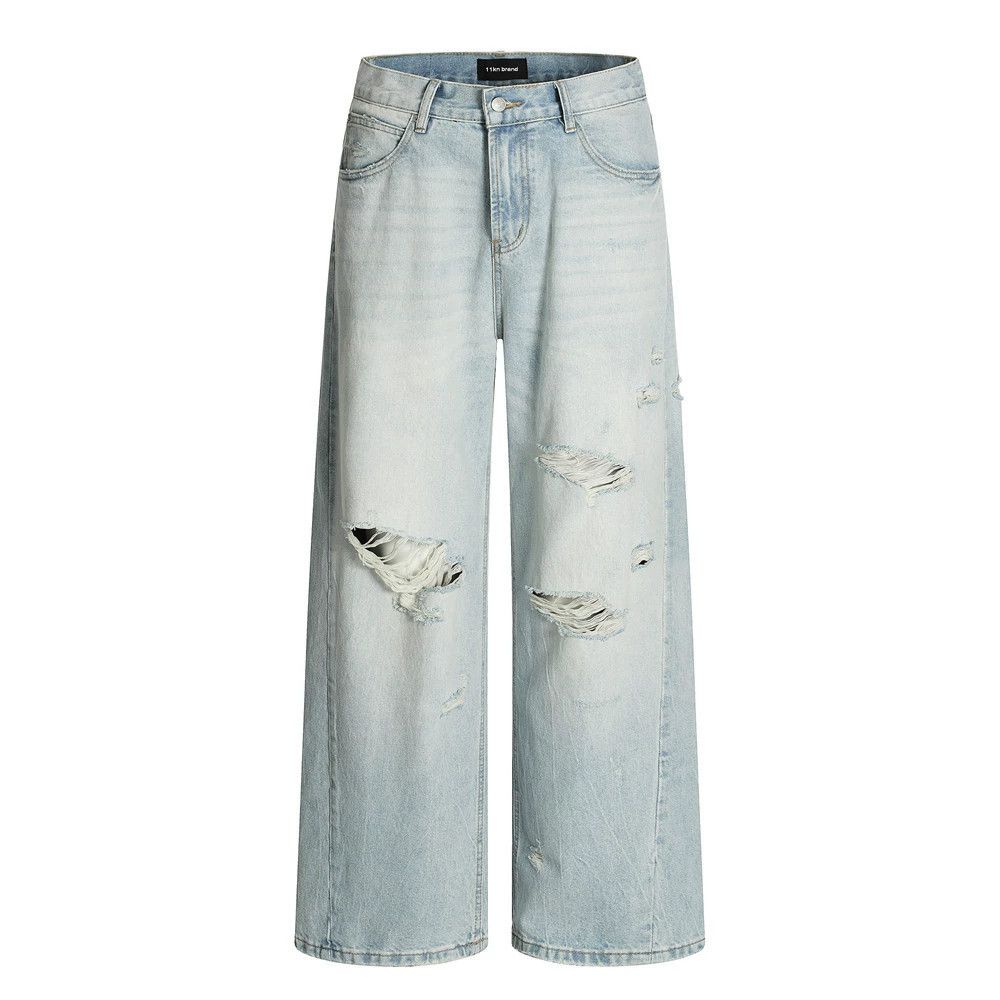 Japanese Brand × Jean Washed men's trendy punk gradient loose ripped jeans Size US 32 / EU 48 - 1 Thumbnail