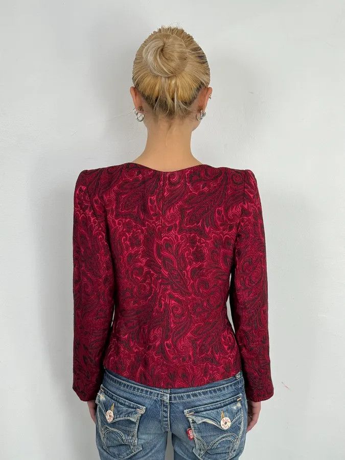 Yves Saint Laurent 1990s Yves Saint Laurent Bordeaux Flowers Cardigan Buttoned Jacket Size S / US 4 / IT 40 - 3 Thumbnail