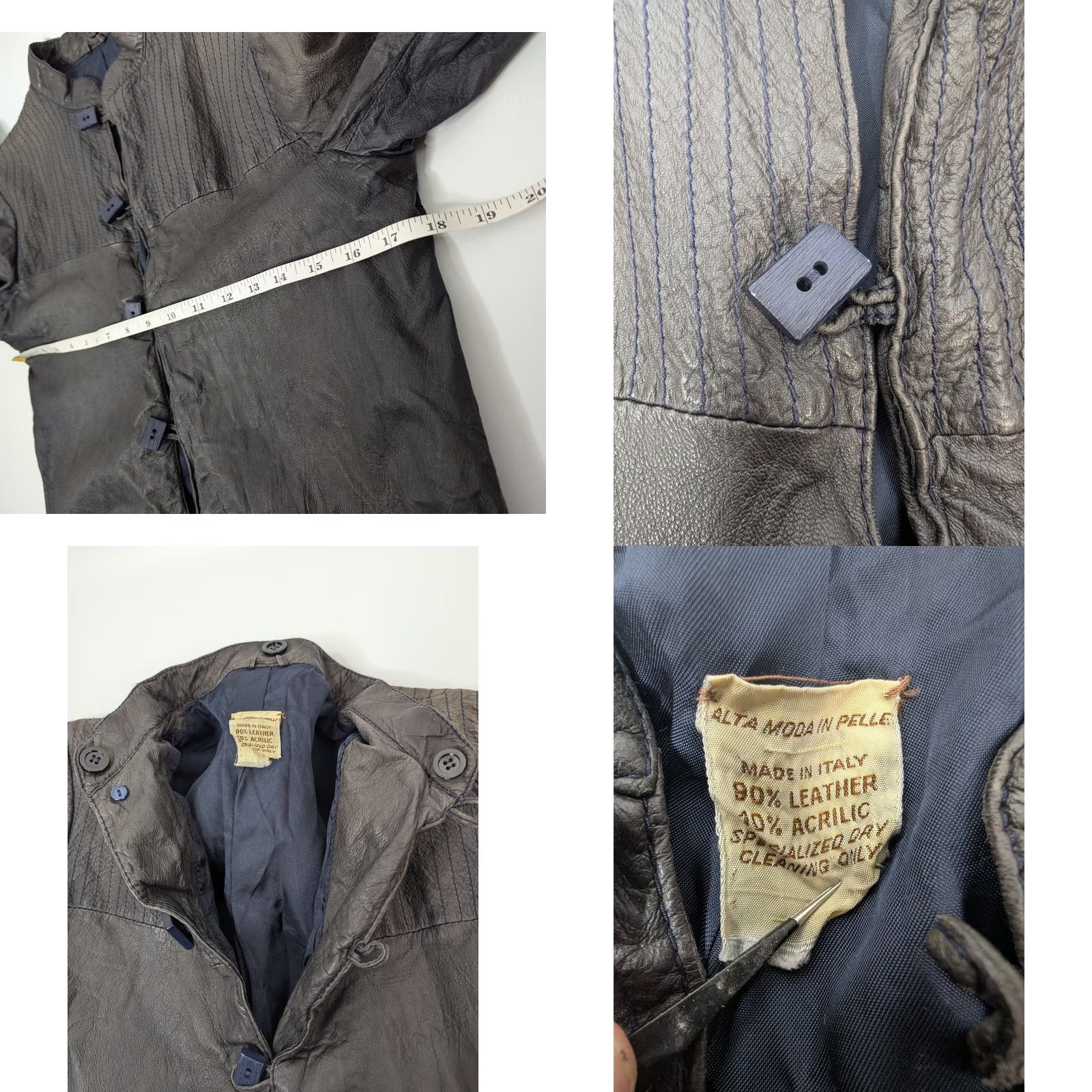 Vintage Alta Moda In Pelle Leather Jacket Rectangle Wooden Buttons Made in Italy Faded Leather Jacket Women One Size Gray Vintage No Size ONE SIZE - 9 Thumbnail