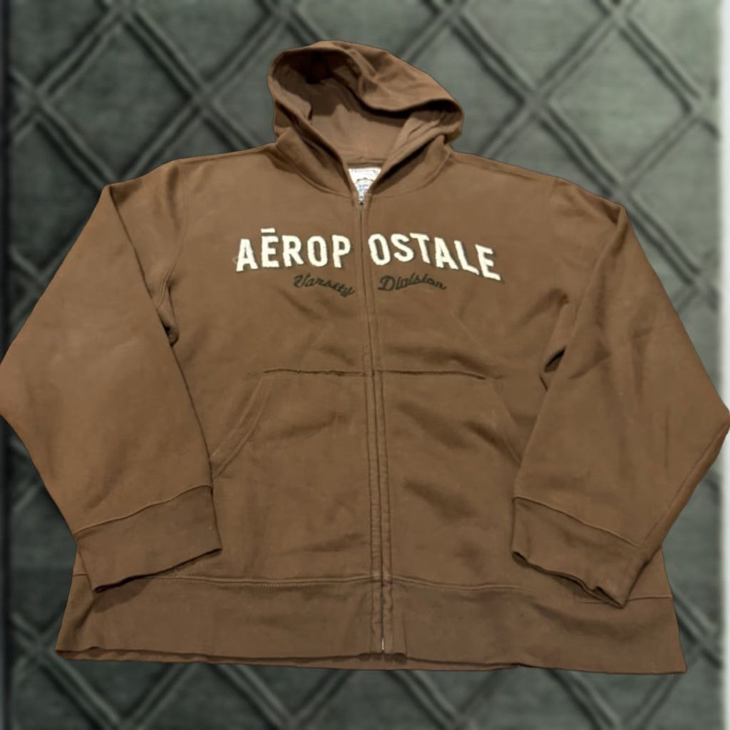 Aeropostale VINTAGE Aeropostale Full Zip Hoodie Sweatshirt Mens XL Brown Y2K Embroidered Hooded Lined Pockets Vintage Looking Applique Reg Fit Size US XL / EU 56 / 4 - 1 Thumbnail