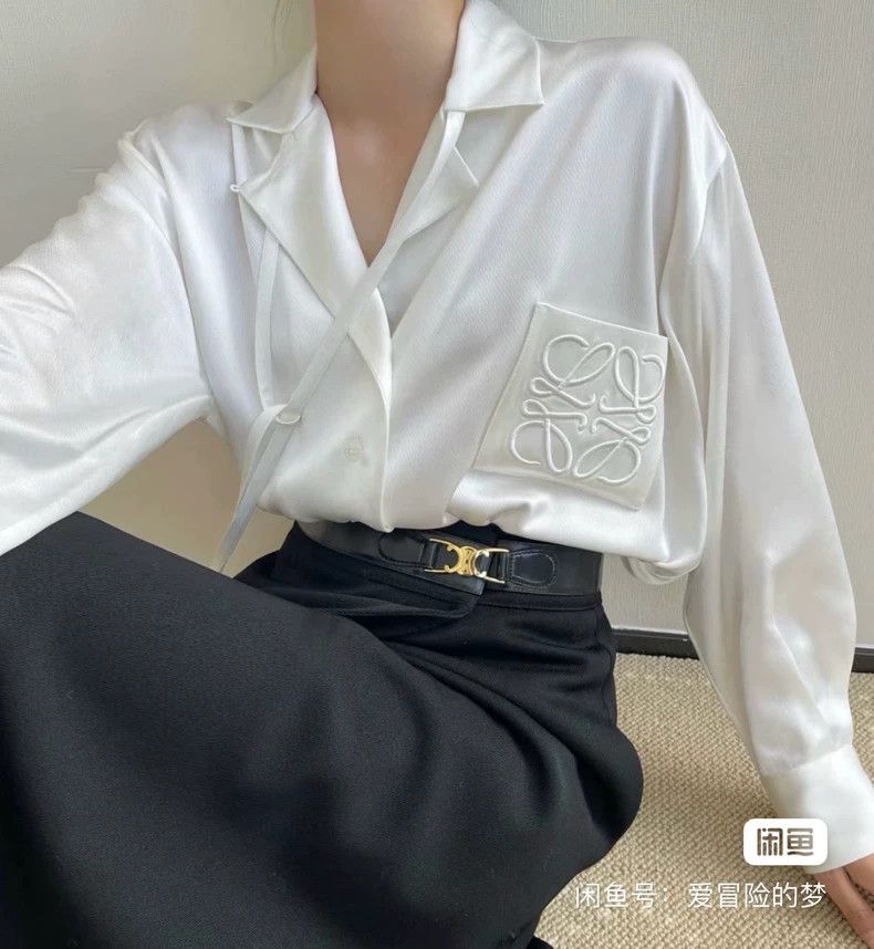 Loewe LOEWE Women's logo Logo acetate silk satin button shirt Size 4XL / US 24-26 - 7 Thumbnail