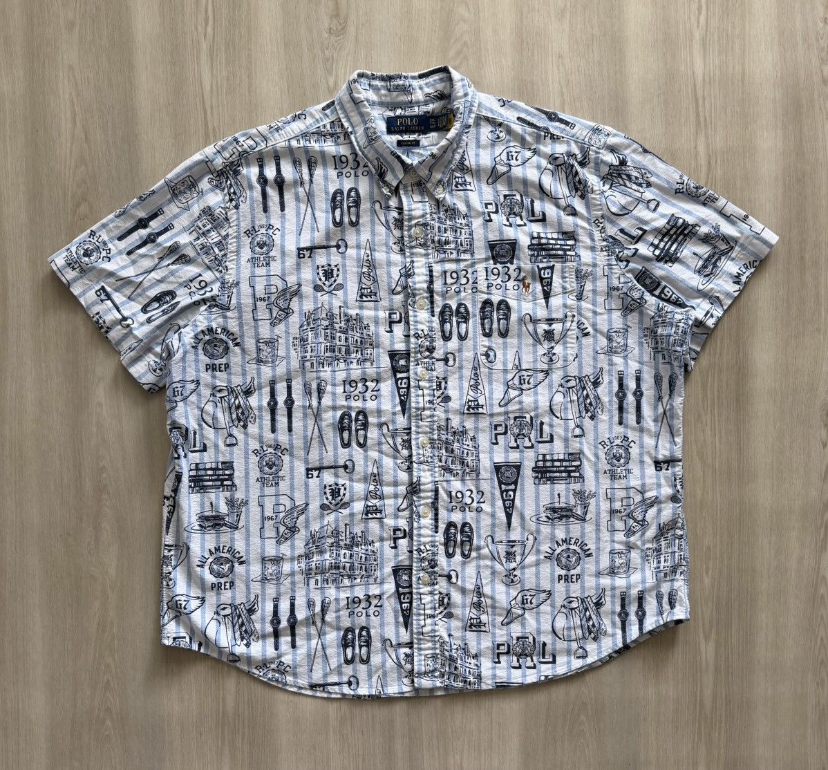 Polo Ralph Lauren Polo Ralph Lauren Blue Graphic Short Oxford Shirt 2XL Size US XXL / EU 58 / 5 - 1 Thumbnail