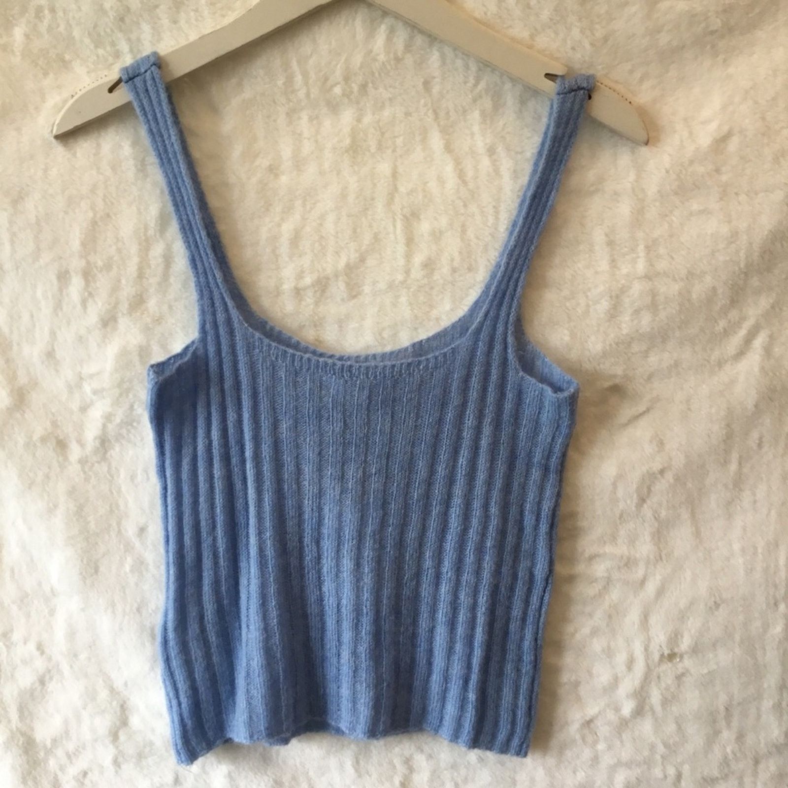 Mango MNG Baby Blue Knitted Crop Tank Top Size M / US 6-8 / IT 42-44 - 2 Thumbnail