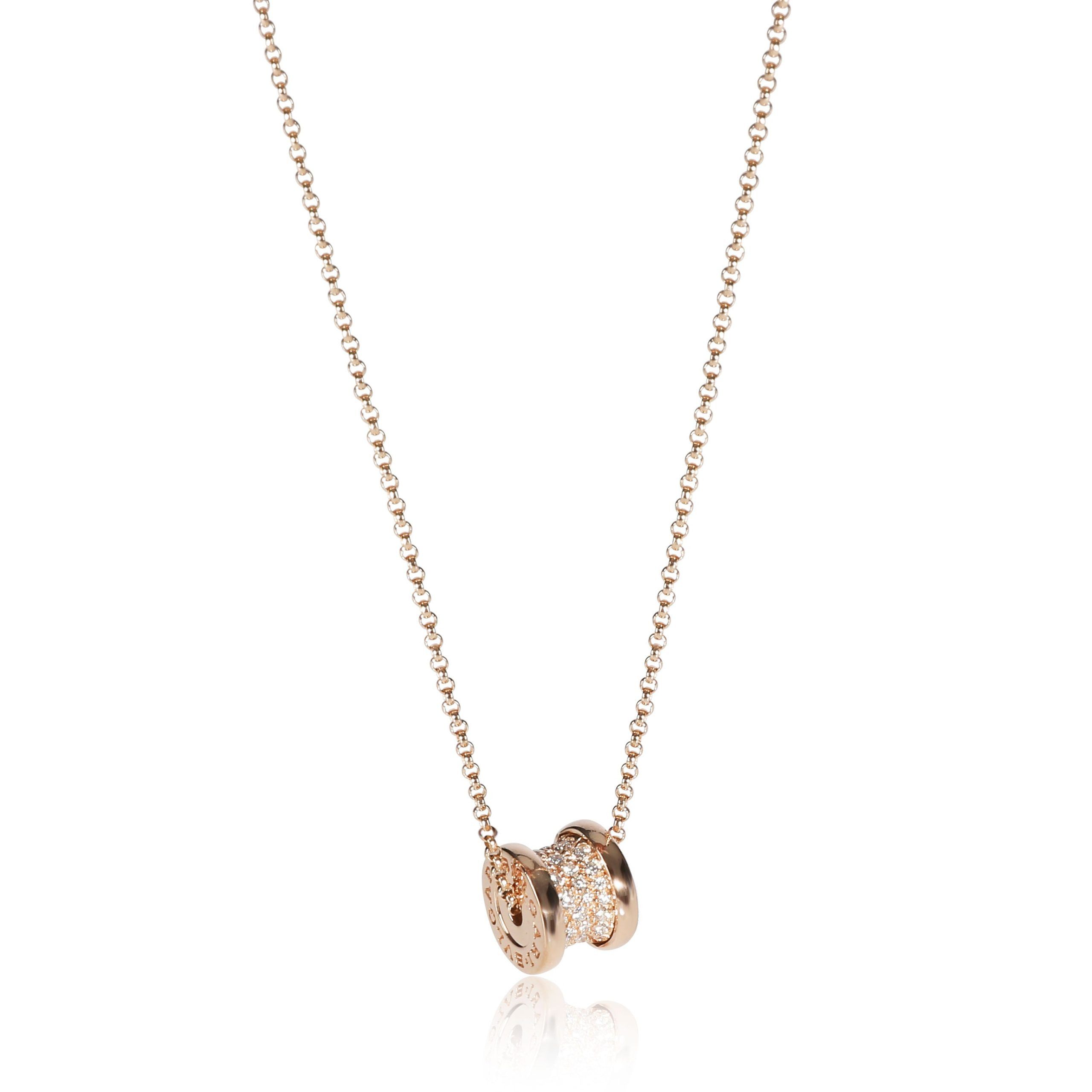 image of Bvlgari Bulgari B. Zero 1 Pave Diamond Necklace In 18K Rose Gold 0.31 Ctw, Women's