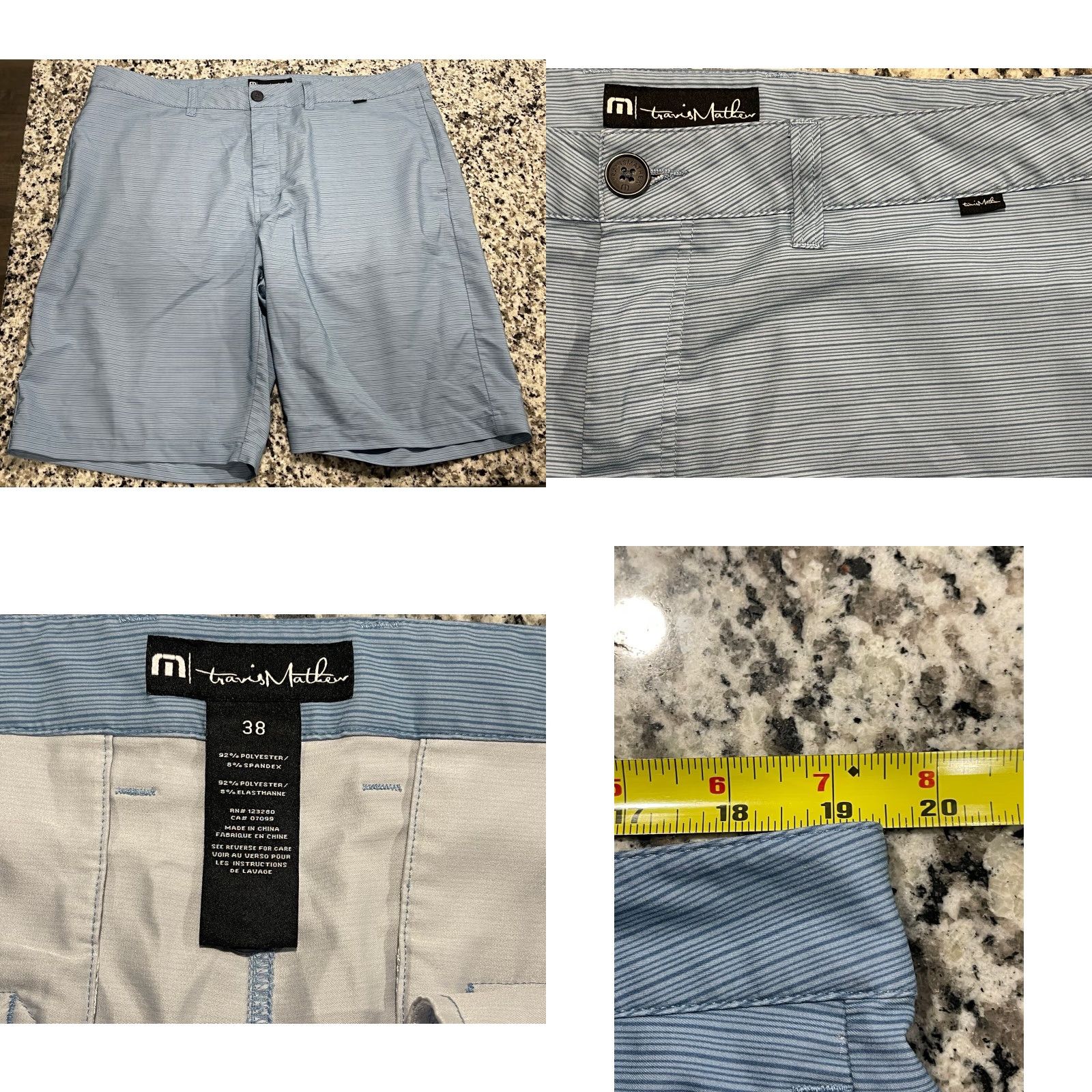 TravisMathew Travis Mathew Chino Shorts Men Blue 39 Waist Lightweight Casual Golf Regular Size 38 39in Pockets Striped Outdoor Mens Size US 39 - 8 Thumbnail