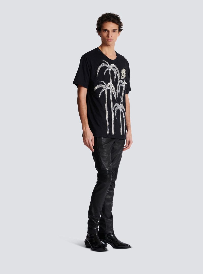 Balmain o1mt1gz0126 Embroidered Palm Tree T-Shirt in Black Size US L / EU 52-54 / 3 - 3 Thumbnail