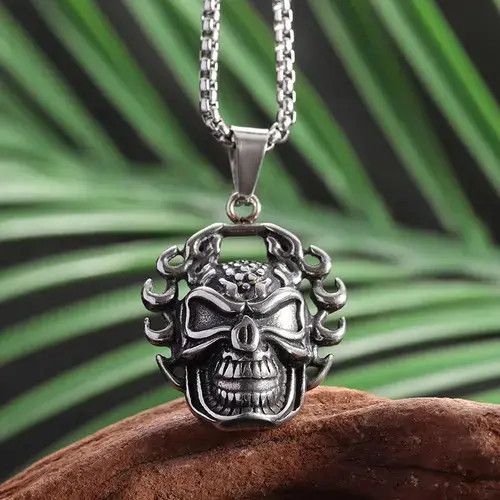 VIBE Flame Demon Skull Pendant Necklace Size ONE SIZE - 1 Thumbnail