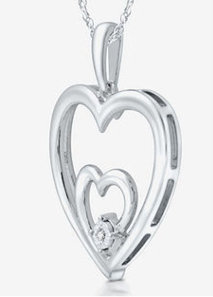 Natural Diamond Heart Necklace Sterling Silver 925 NWTS