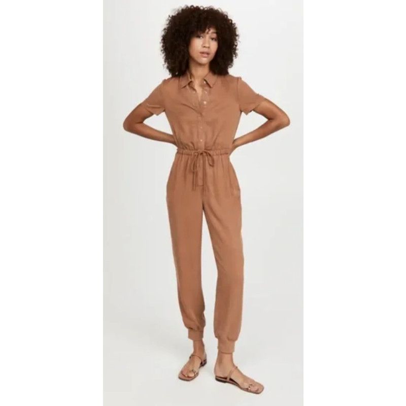 image of Alice Olivia Alice + Olivia Xenia Collared Jumpsuit Camel Size 10 in Tan, Women's