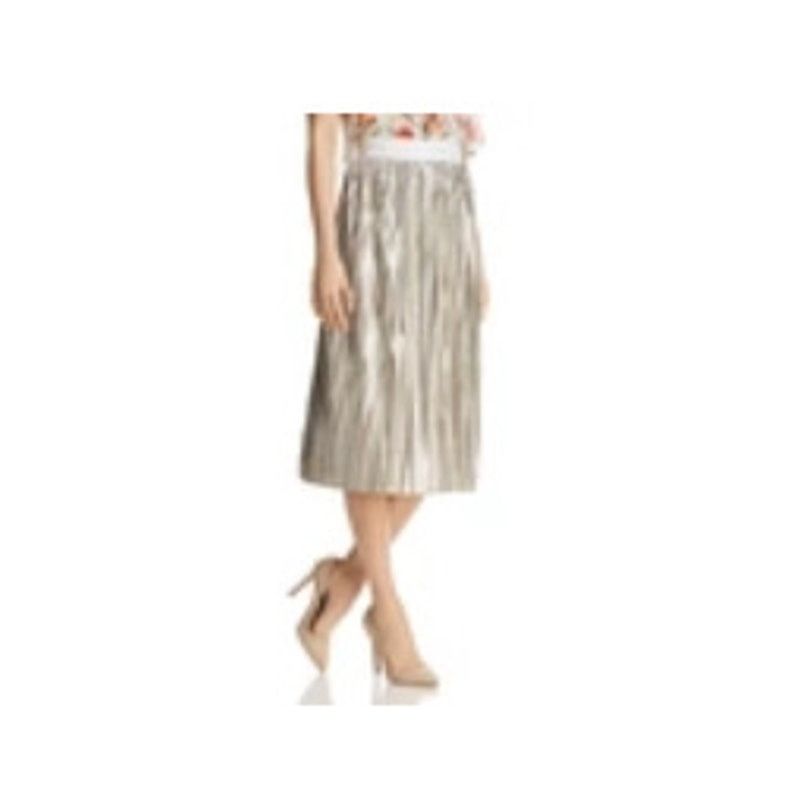 Alice + Olivia Alice + Olivia Mikaela Silver Metallic Pleated Midi Skirt Size 25" / US 0 / IT 36 - 2 Thumbnail