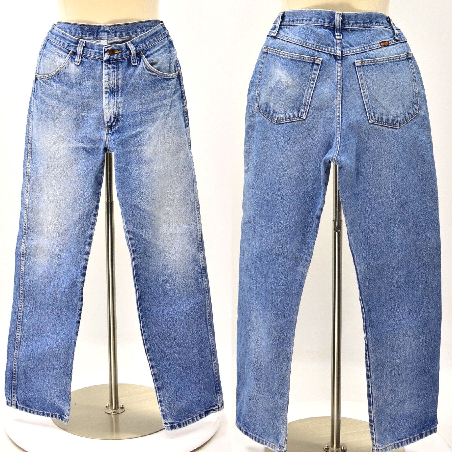 image of 90's Vintage Medium Stone Wash High Waist Straight Leg Jeans Womens 14 Rustler in White