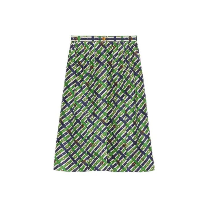 Gucci Gucci Green Patterned Silk Long Skirt Size M / US 6-8 / IT 42-44 - 1 Thumbnail