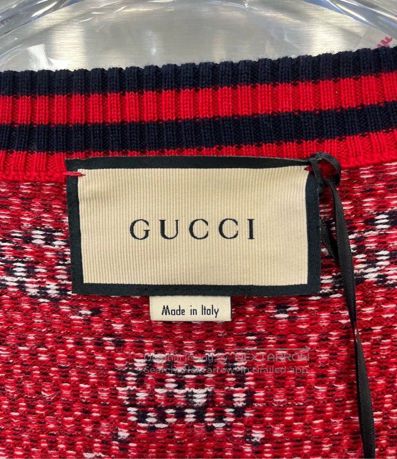 Gucci Gucci Red double G full-print V-neck woollen knitted cardi Size US M / EU 48-50 / 2 - 3 Thumbnail